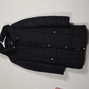 Sam Edelman Women's Black Puffer Funnel Hoodie Quilted Parka Coat Jacket S